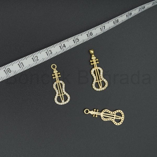 Gitar Figürlü Zirkon Taşlı Kolye Ucu