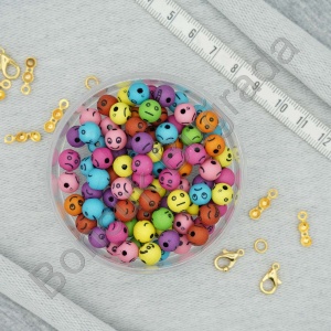 Plastik Renkli Boncuk - 8 mm Gülen Yüz 